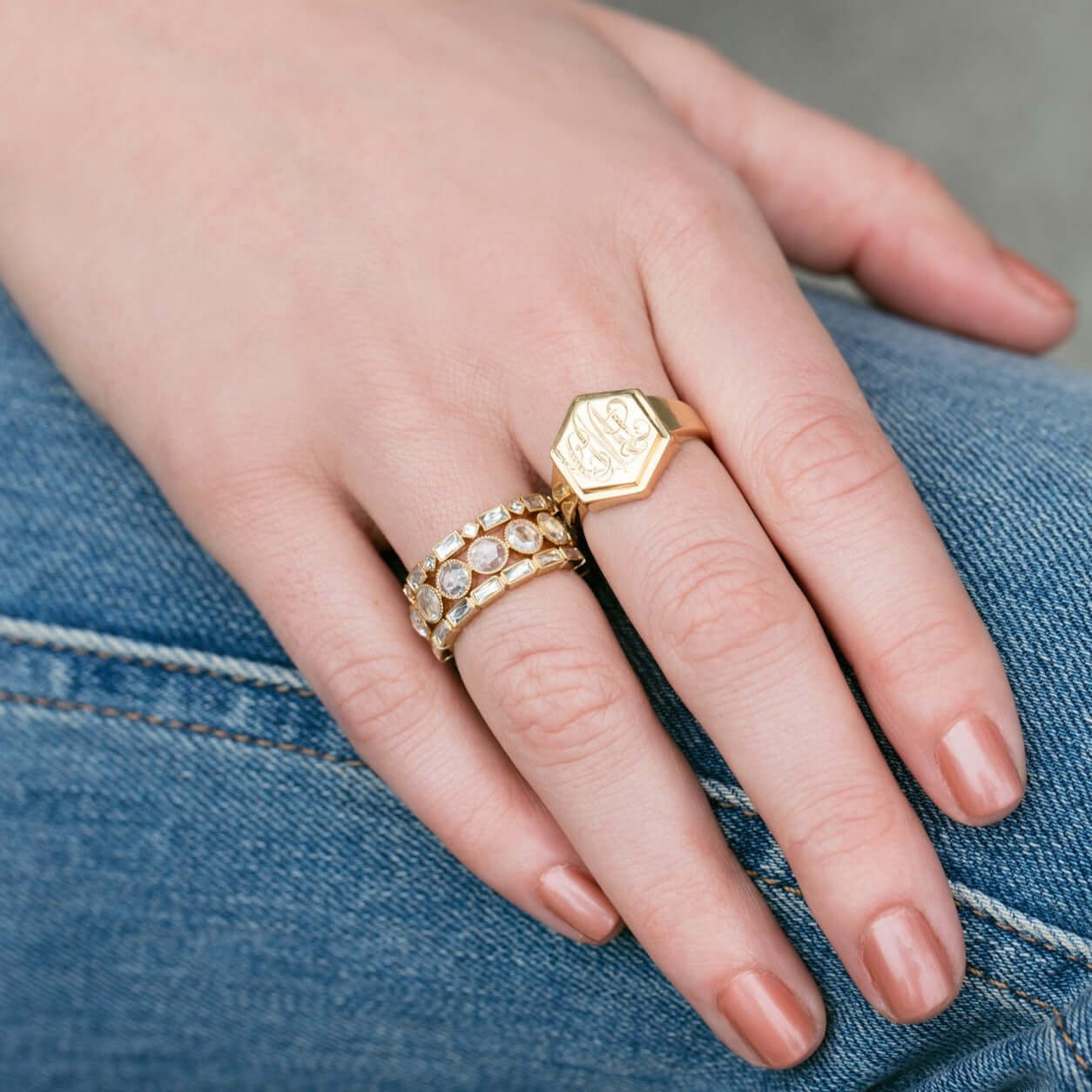 SINGLE STONE MADELINE BAND | Approximately 0.80-1.00ctw square and rectangular French cut diamonds bezel set in a handcrafted eternity band. Approximate band width 2.4mm. *Stone weight may vary from piece to piece. Please inquire for additional customizat