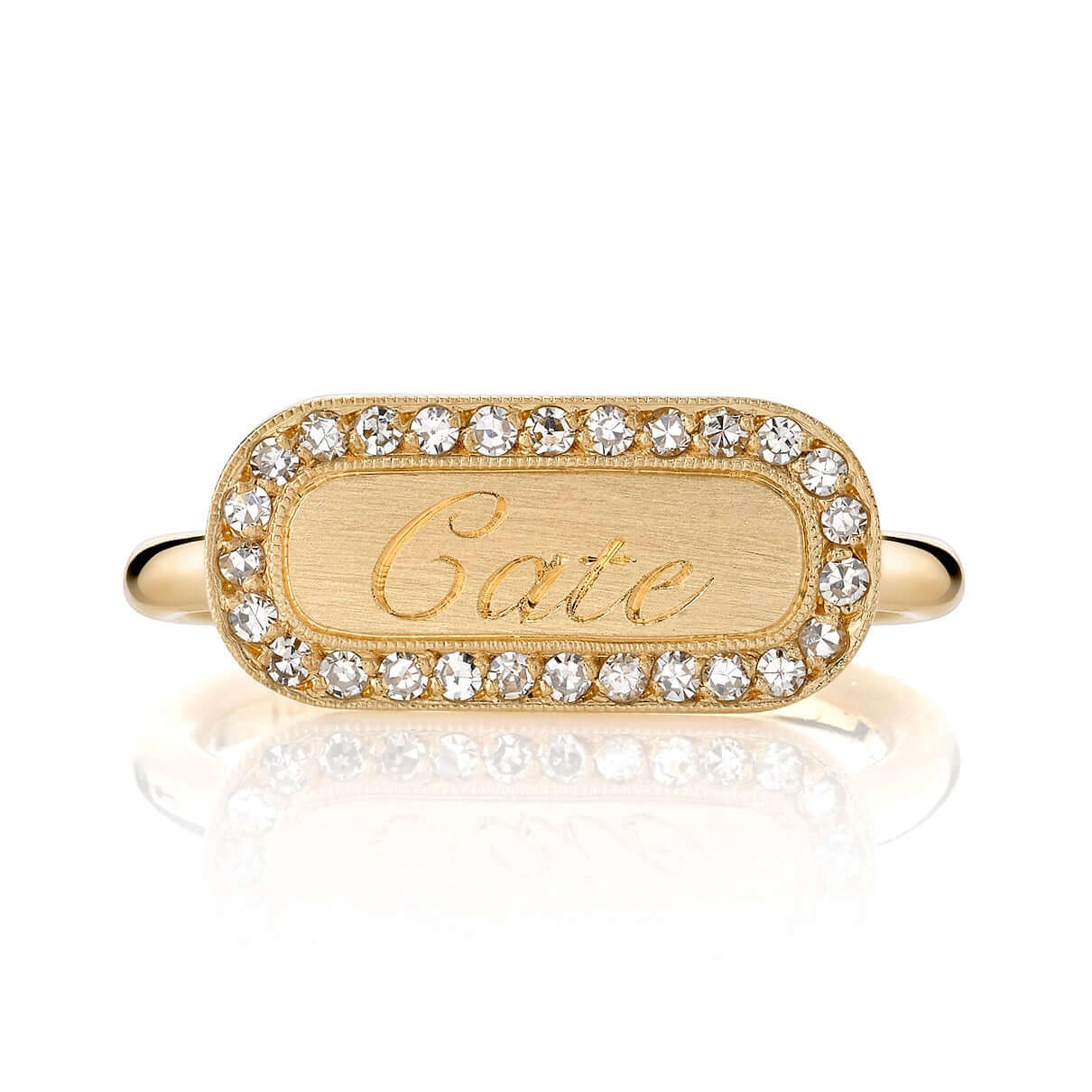 SINGLE STONE MILO RING featuring Vintage inspired 18K gold bar ring. A modern take on the classic signet ring. Make it personal! Price includes monogrammed engraving of up to three letters in any of the styles shown above - please be sure to specify befor
