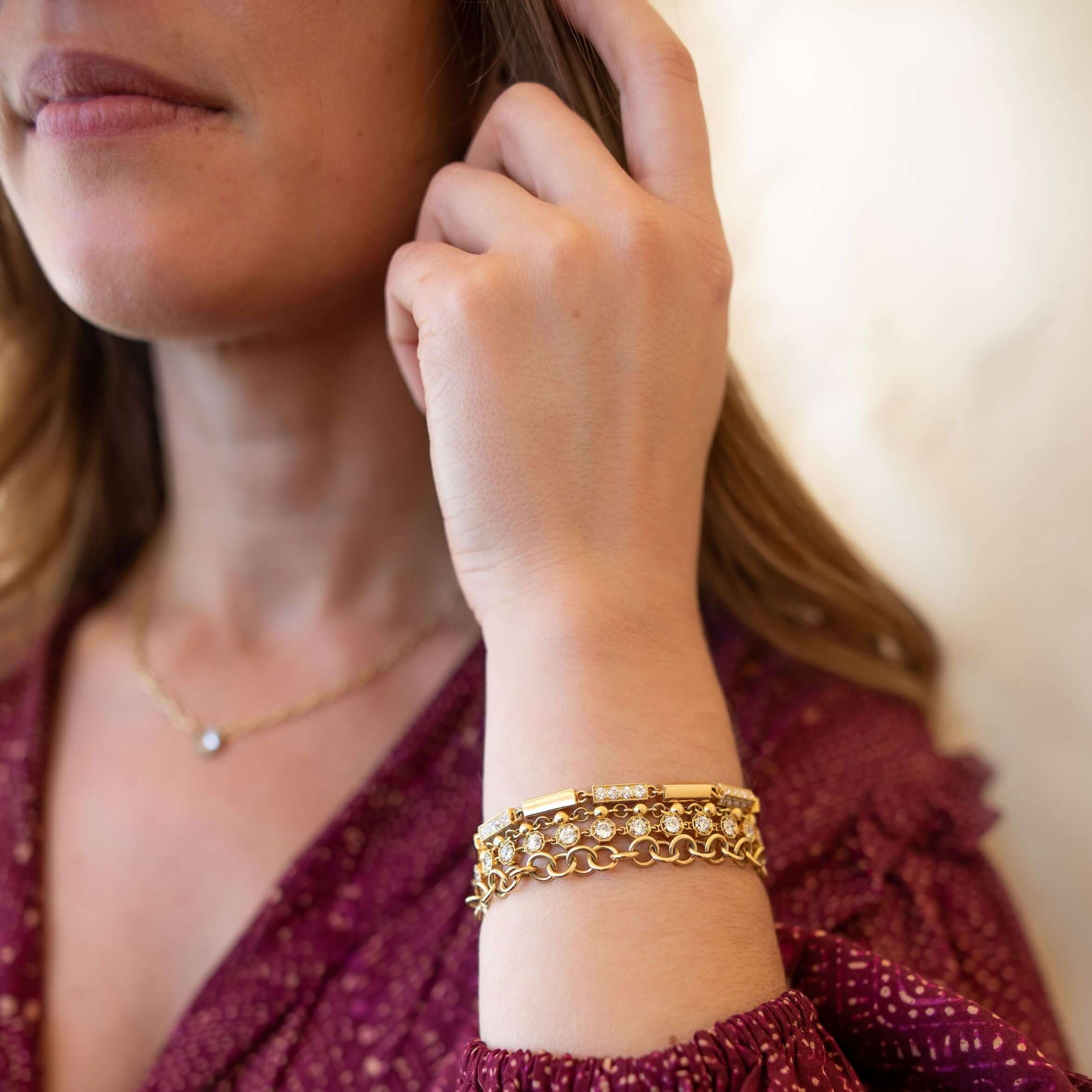 SINGLE STONE MINI CLUB BRACELET featuring Handcrafted 18K yellow gold small link bracelet. Charms sold separately. Bracelet measures 7.5". Please inquire for additional customization.