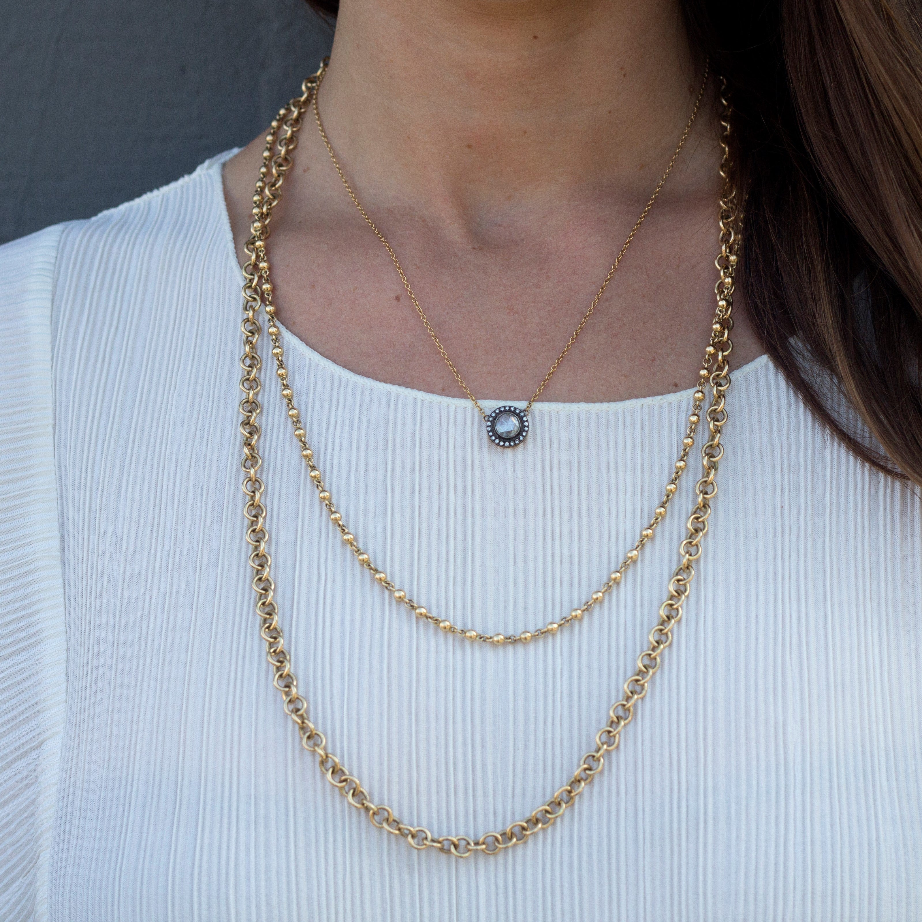 SINGLE STONE MINI CLUB CHAIN featuring Handcrafted 18K yellow gold small club chain. Chain shown measures 27". Price does not include charms.