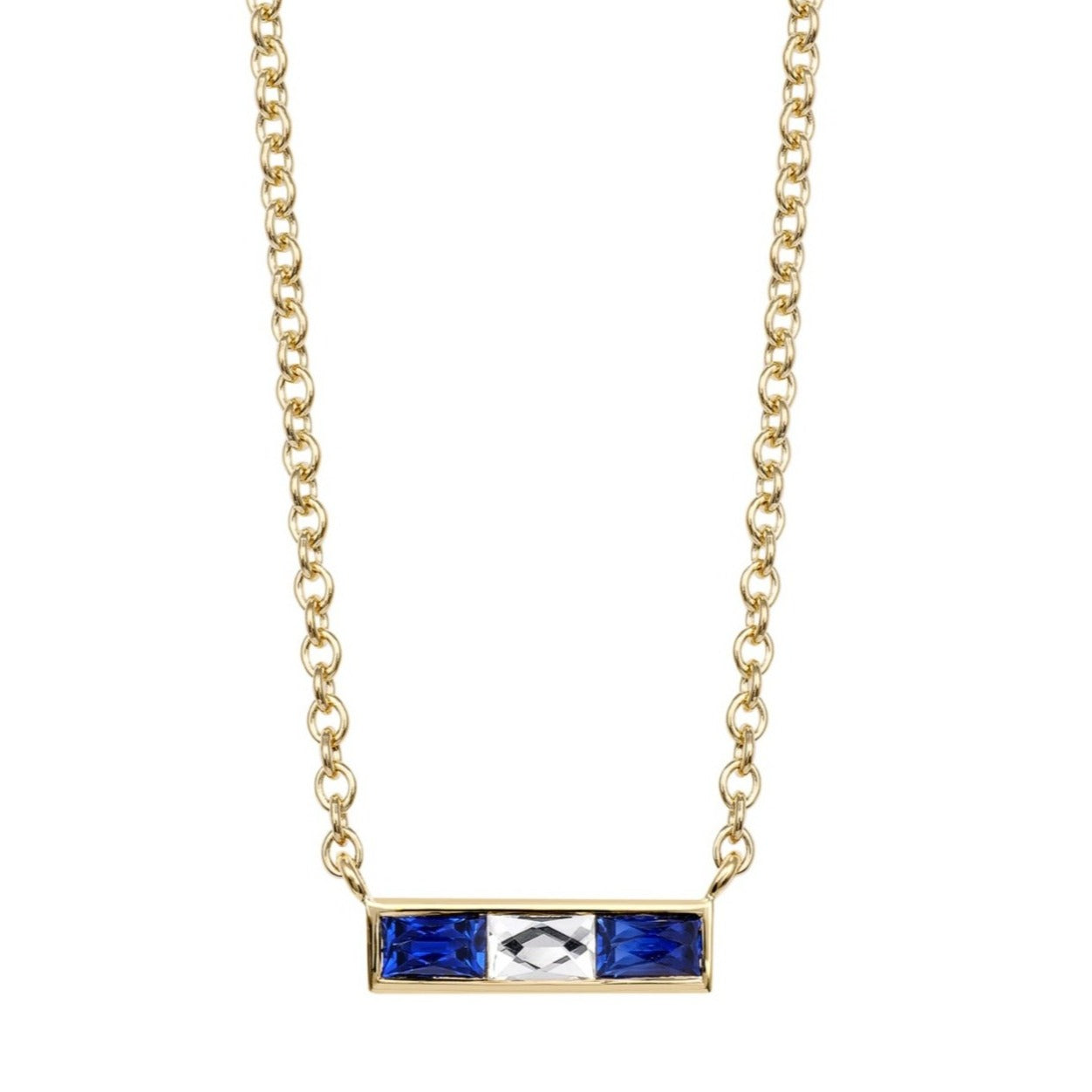 SINGLE STONE MONET NECKLACE WITH DIAMONDS AND GEMSTONES featuring Approximately 0.15ct French cut diamonds set between approximately 0.30ctw French cut gemstones bezel set on a handcrafted 18K yellow gold necklace. Necklace measures 17".