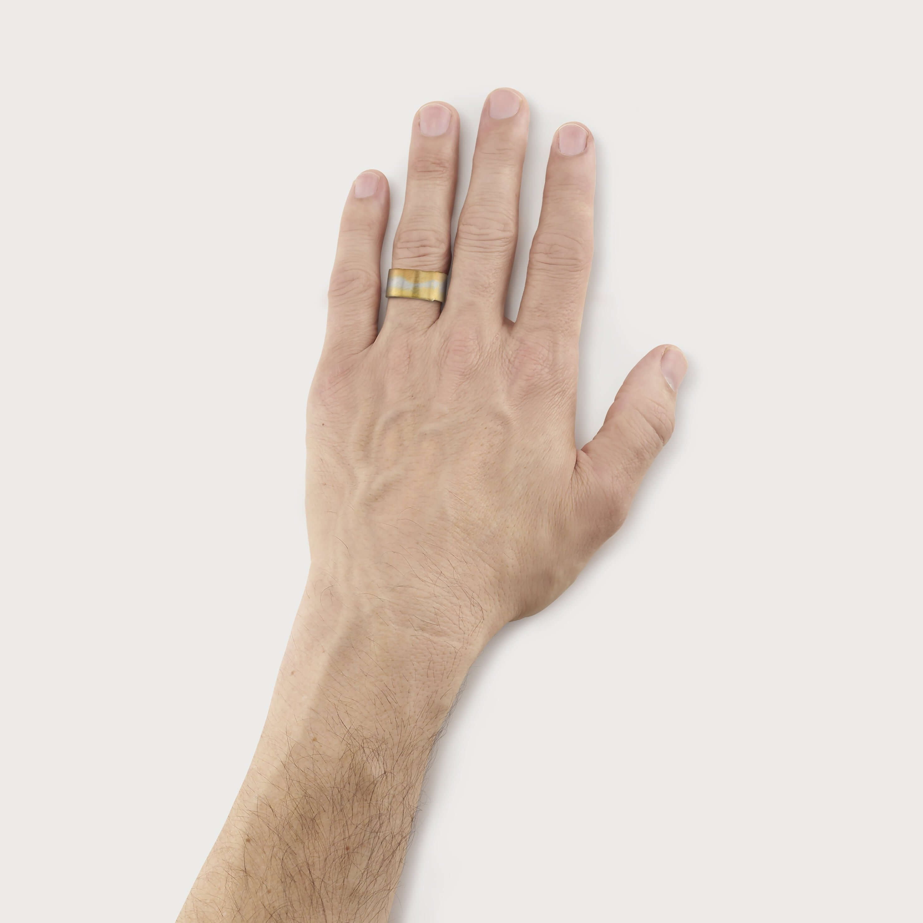 SINGLE STONE MAXWELL TRI TONE BAND | Handcrafted tri-tone 18K gold Men's band. Band is available from 7.5mm-11.5mm. Band shown measures 11mm.