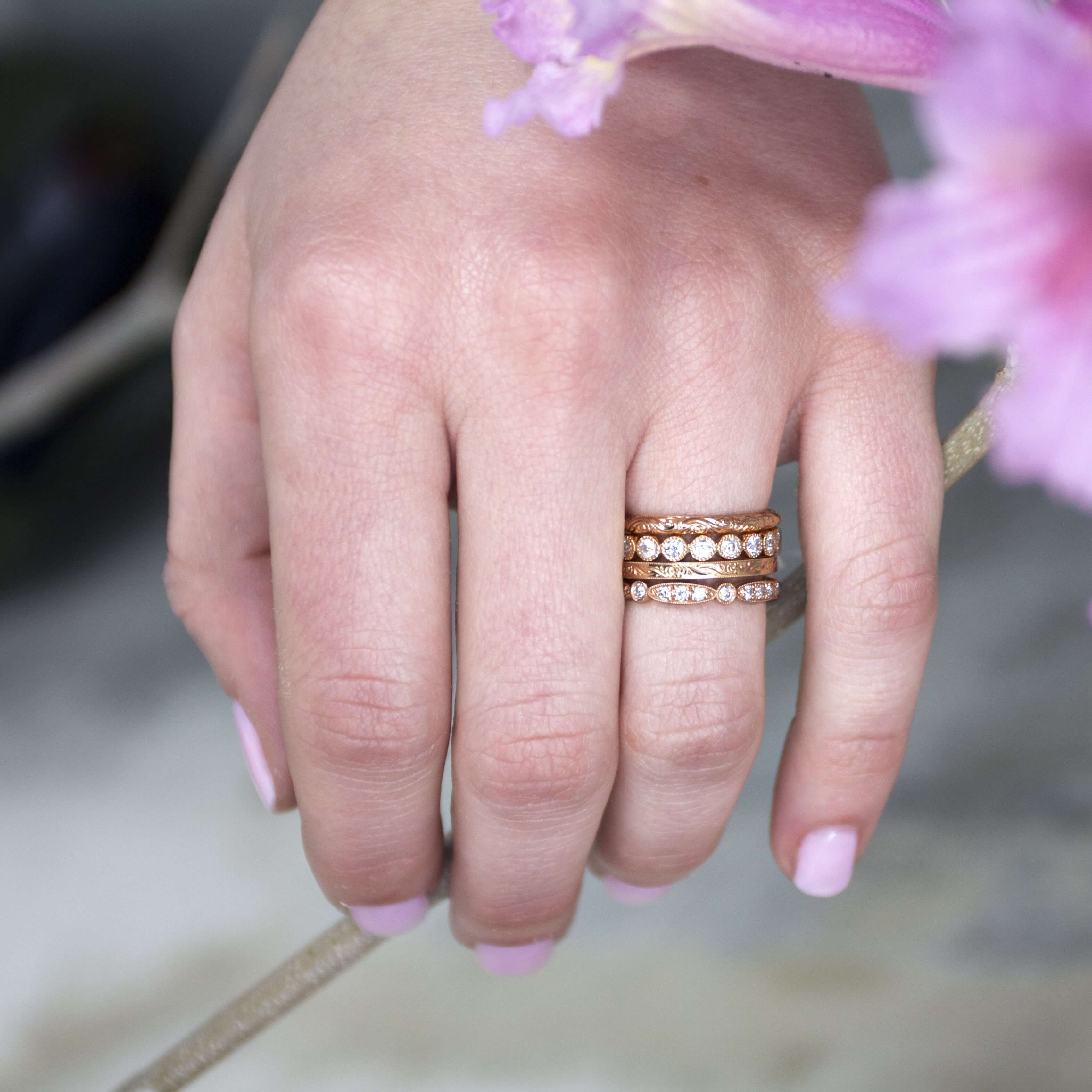 SINGLE STONE NATALIE BAND | 2mm half rounded hand engraved band. Please inquire for additional customization.