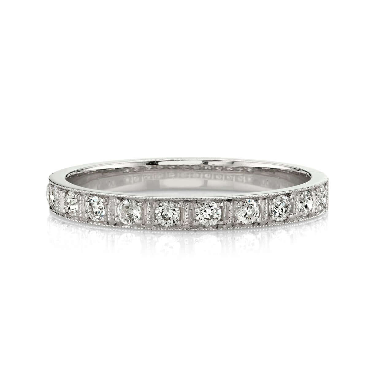 SINGLE STONE HADLEY BAND | Approximately 0.20ctw G-H/VS old European cut diamonds prong set in a handcrafted half eternity band. Approximate band width 2.3mm. Please inquire for additional customization.