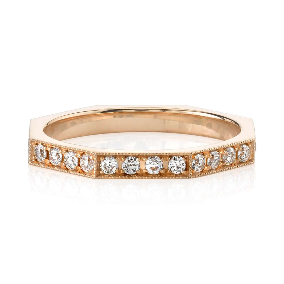 SINGLE STONE REILYN BAND | Approximately 0.65ctw old European cut diamonds set in a handcrafted octagonal sectional band Approximate band with 2.2mm. Please inquire for additional customization.