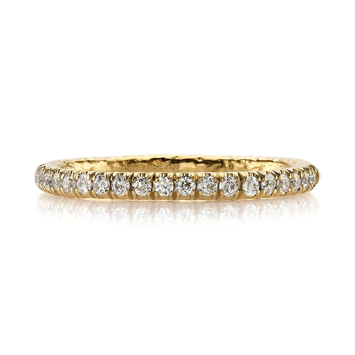 SINGLE STONE STEVIE ETERNITY BAND | Approximately 0.50ctw G-H/VS old European cut diamonds pave set in a handcrafted hammered 22K yellow gold full eternity band. Approximate band with 2mm. Please inquire for additional customization.