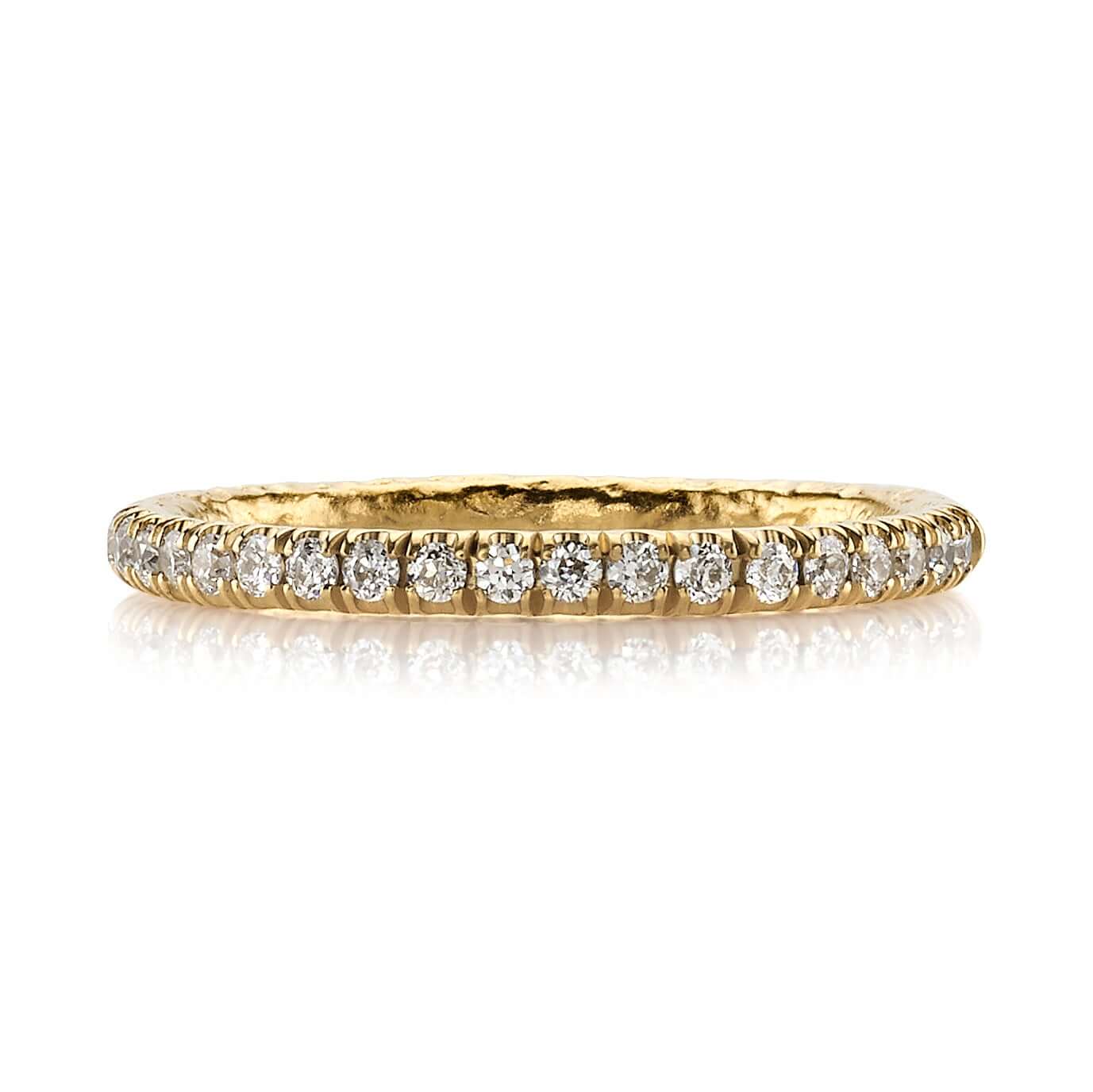 SINGLE STONE STEVIE ETERNITY BAND | Approximately 0.50ctw G-H/VS old European cut diamonds pave set in a handcrafted hammered 22K yellow gold full eternity band. Approximate band with 2mm. Please inquire for additional customization.