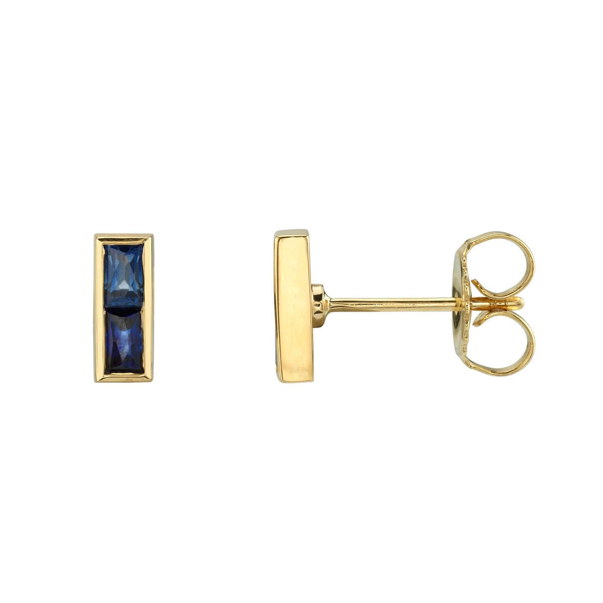 SINGLE STONE MONET STUDS WITH GEMSTONES | Earrings featuring Approximately 0.70ctw French cut gemstones set in handcrafted 18K gold bar stud earrings.