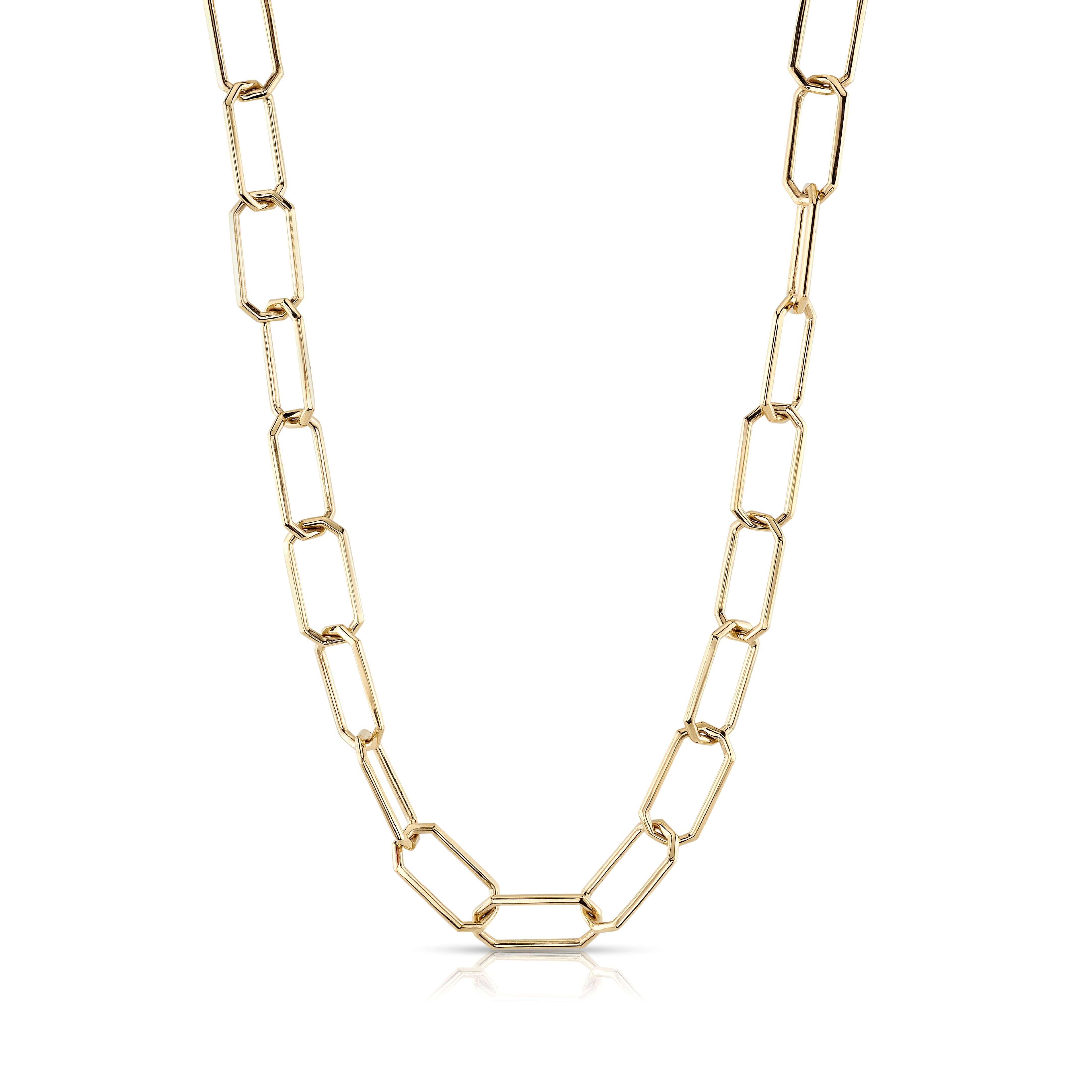 SINGLE STONE DEMPSEY NECKLACE featuring Handcrafted 18K yellow gold box link necklace. Necklace measures 17".