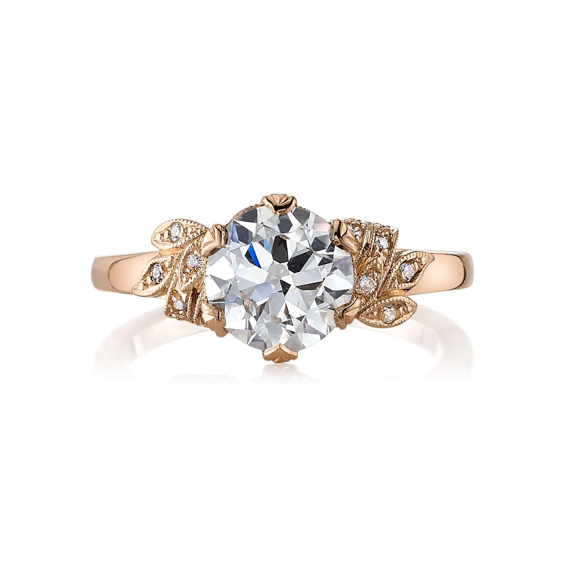 SINGLE STONE ALLISON RING featuring 1.51ct I/SI2 GIA certified old European cut diamond with 0.05ctw old European cut accent diamonds set in a handcrafted 18K rose gold mounting.