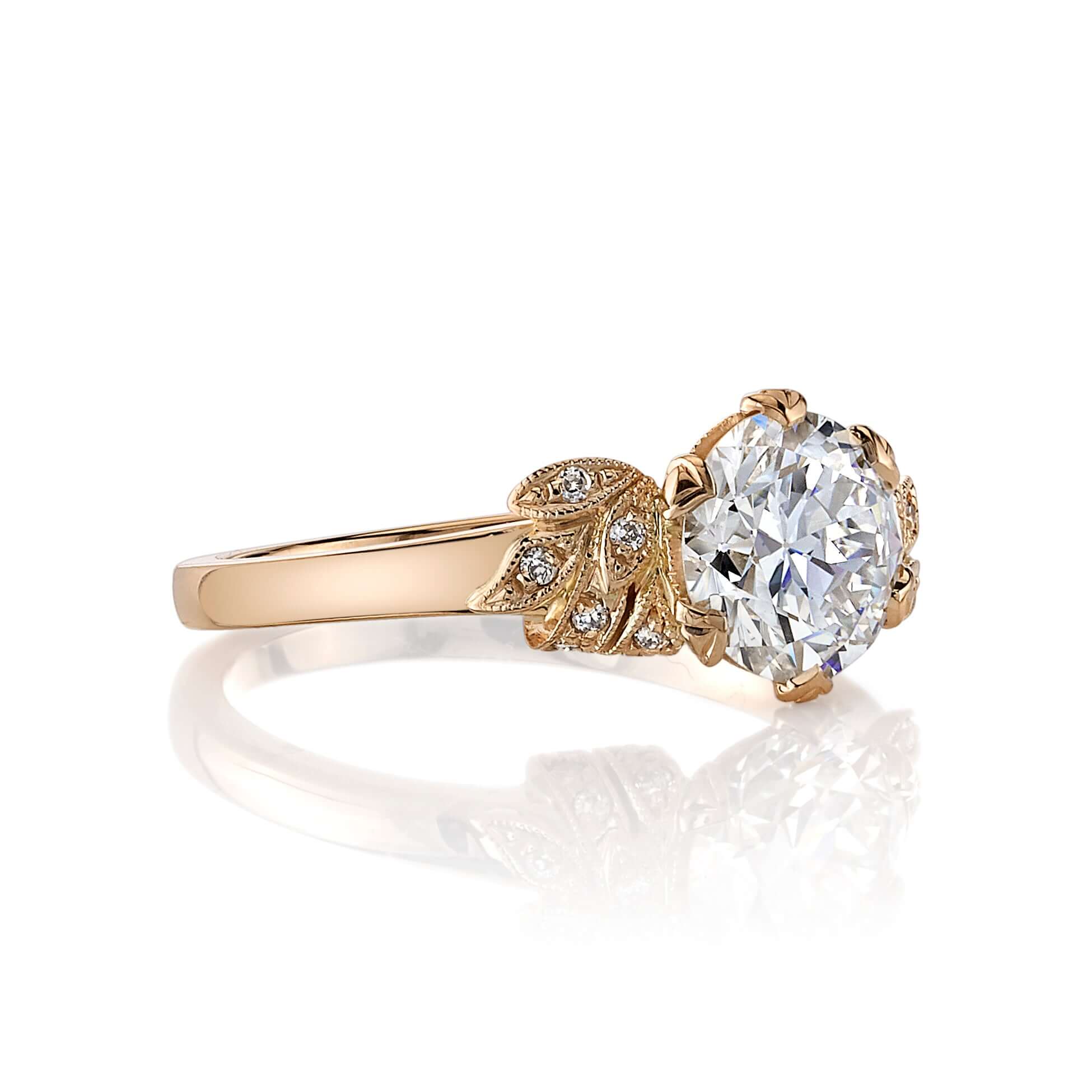 SINGLE STONE ALLISON RING featuring 1.51ct I/SI2 GIA certified old European cut diamond with 0.05ctw old European cut accent diamonds set in a handcrafted 18K rose gold mounting.