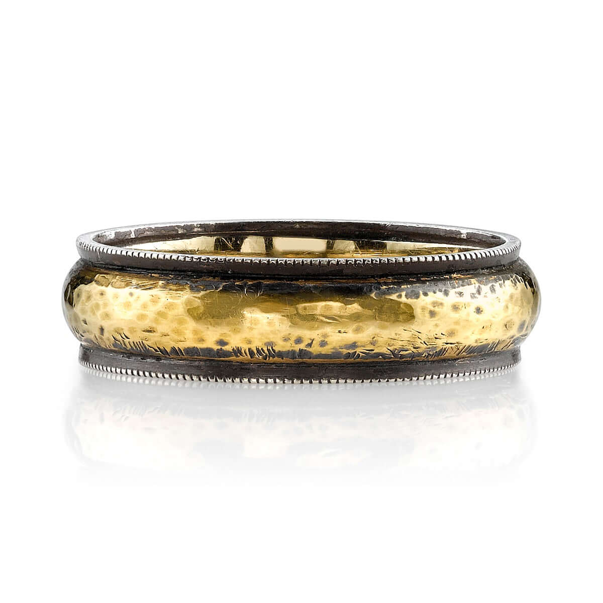 SINGLE STONE ROMAN BAND | 6mm handcrafted oxidized 18K yellow gold and silver Men's band. Bands available from 4mm to 8mm. Please inquire about additional widths or customization.