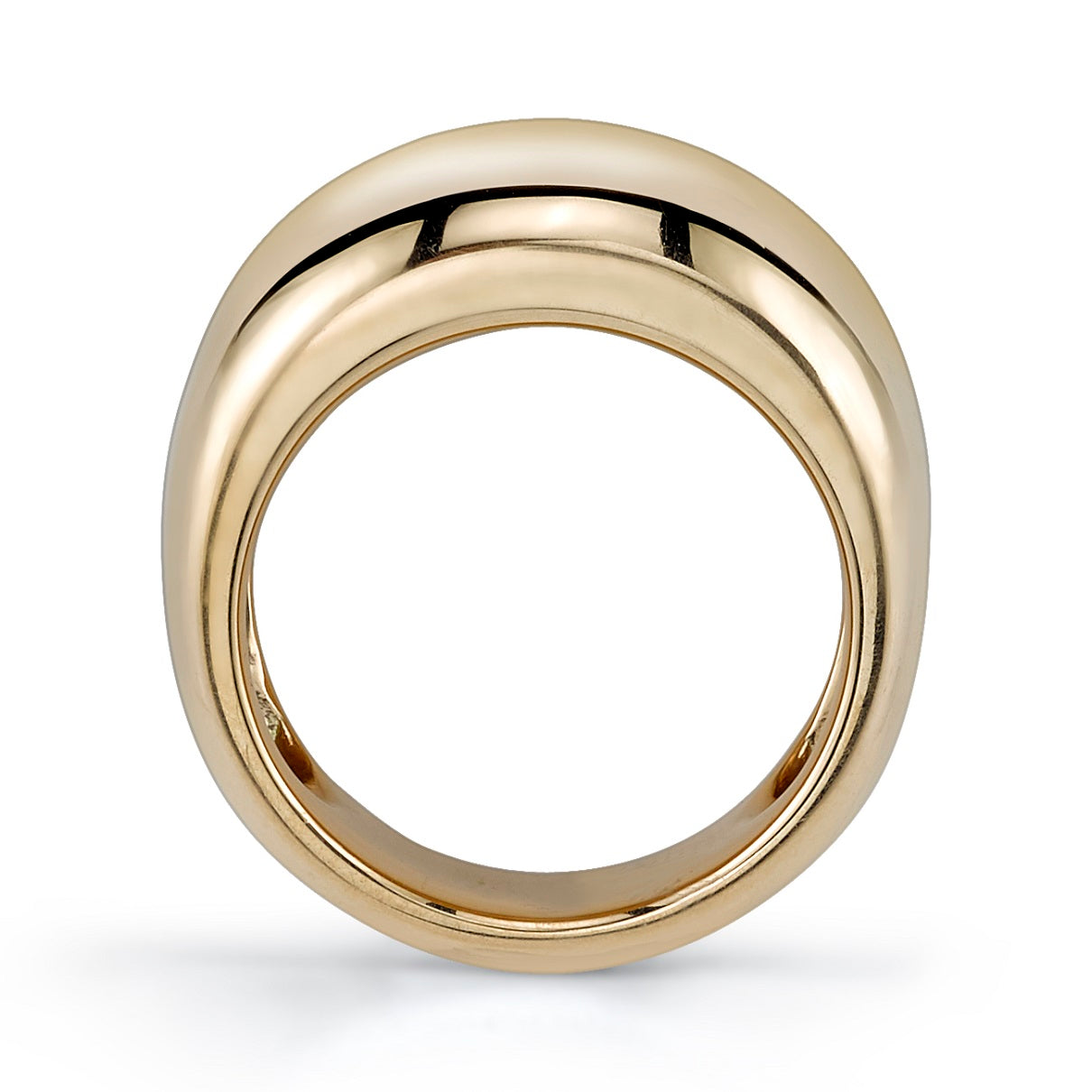 SINGLE STONE SIENNA BAND | Polished and domed 18K yellow gold cigar band measuring approximately 13mm across at its widest point. Please inquire for additional customization.