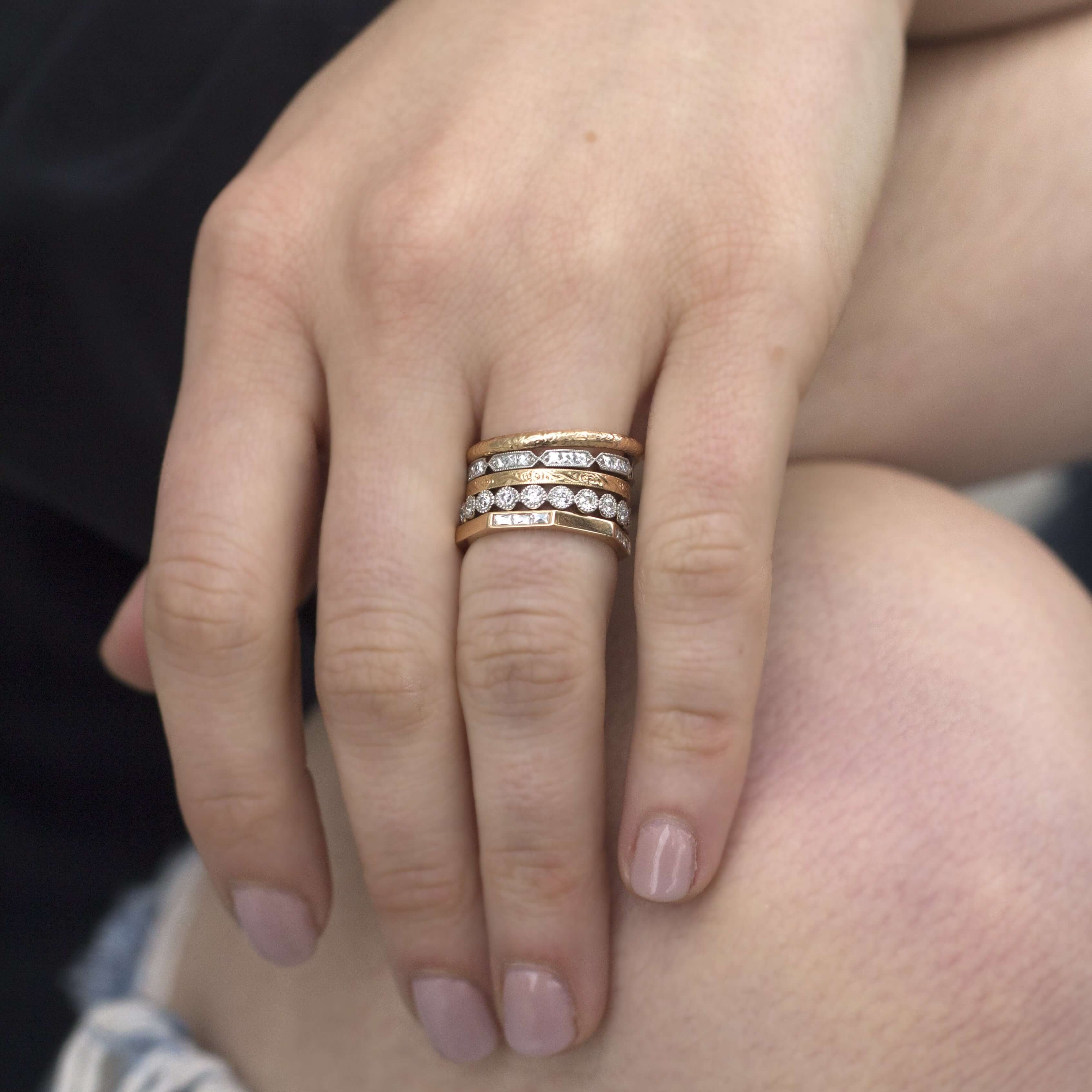 SINGLE STONE OLIVIA BAND | Approximately 0.50ctw G-H/VS French cut diamonds set in a handcrafted sectional eternity band. Approximate band with 2.1mm. Please inquire for additional customization.