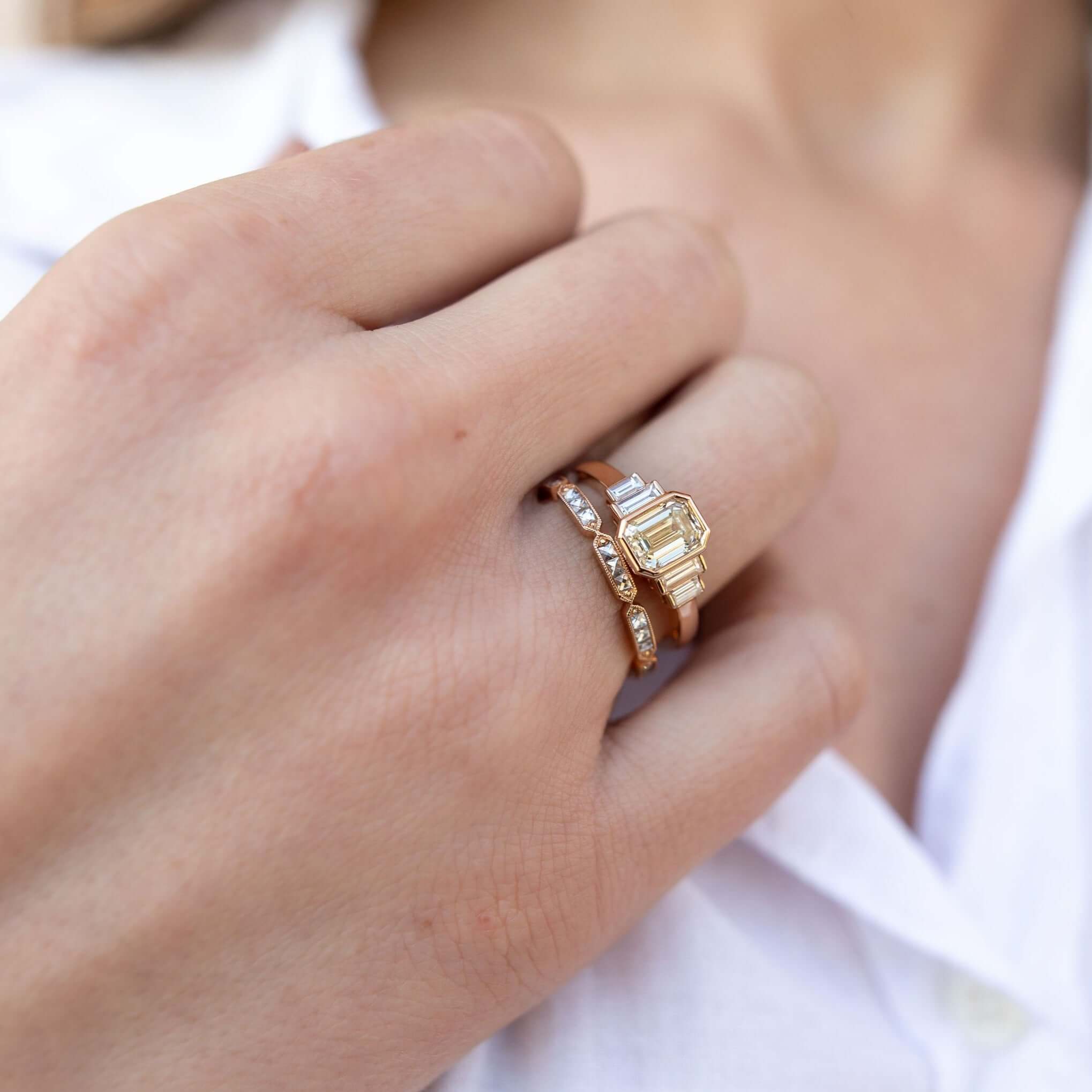 SINGLE STONE OLIVIA BAND | Approximately 0.50ctw G-H/VS French cut diamonds set in a handcrafted sectional eternity band. Approximate band with 2.1mm. Please inquire for additional customization.