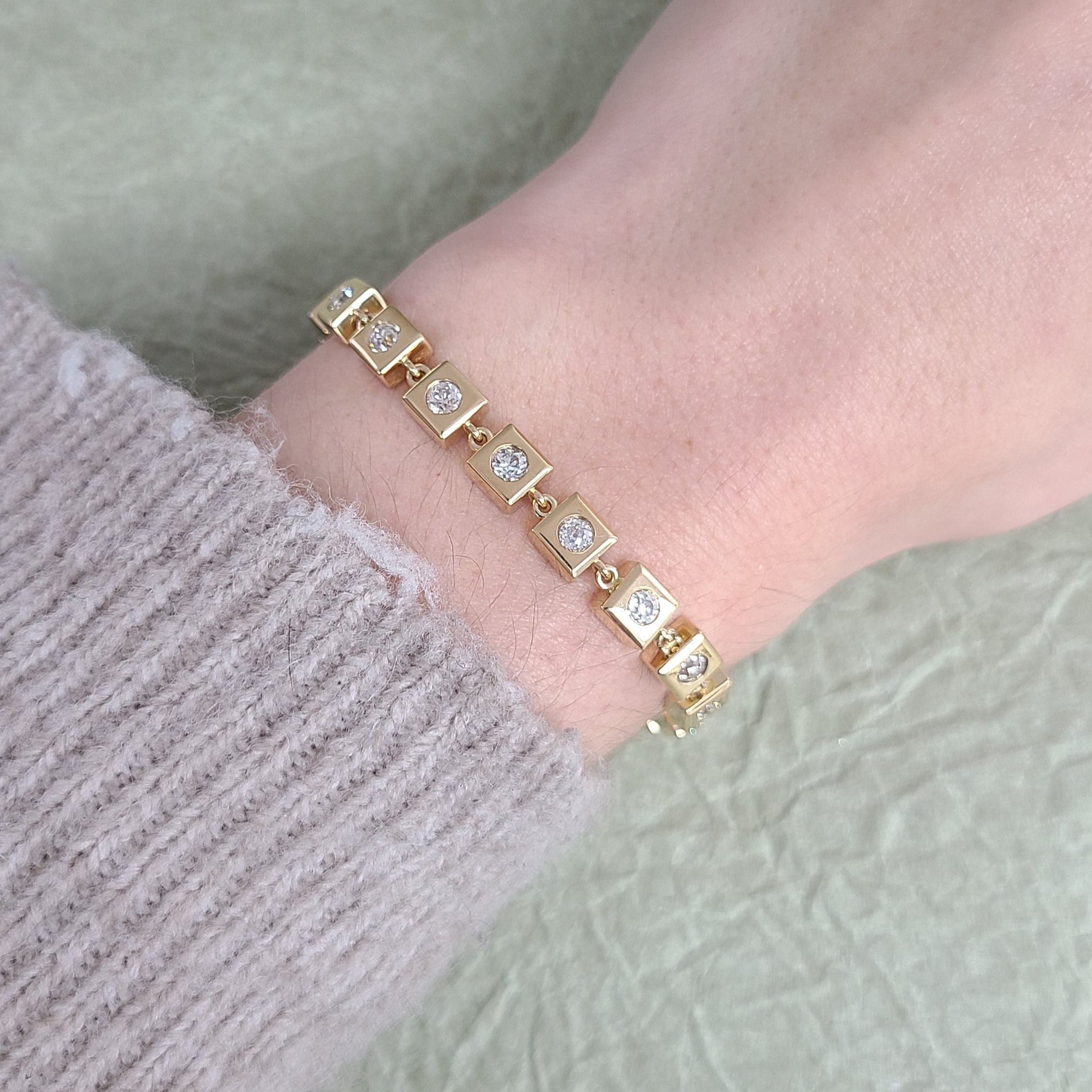 SINGLE STONE HUDSON BRACELET featuring Approximately 2.00-2.20ctw G-H/VS-SI old European cut diamonds set in a handcrafted 18K yellow gold tennis bracelet. Bracelet measures 7"