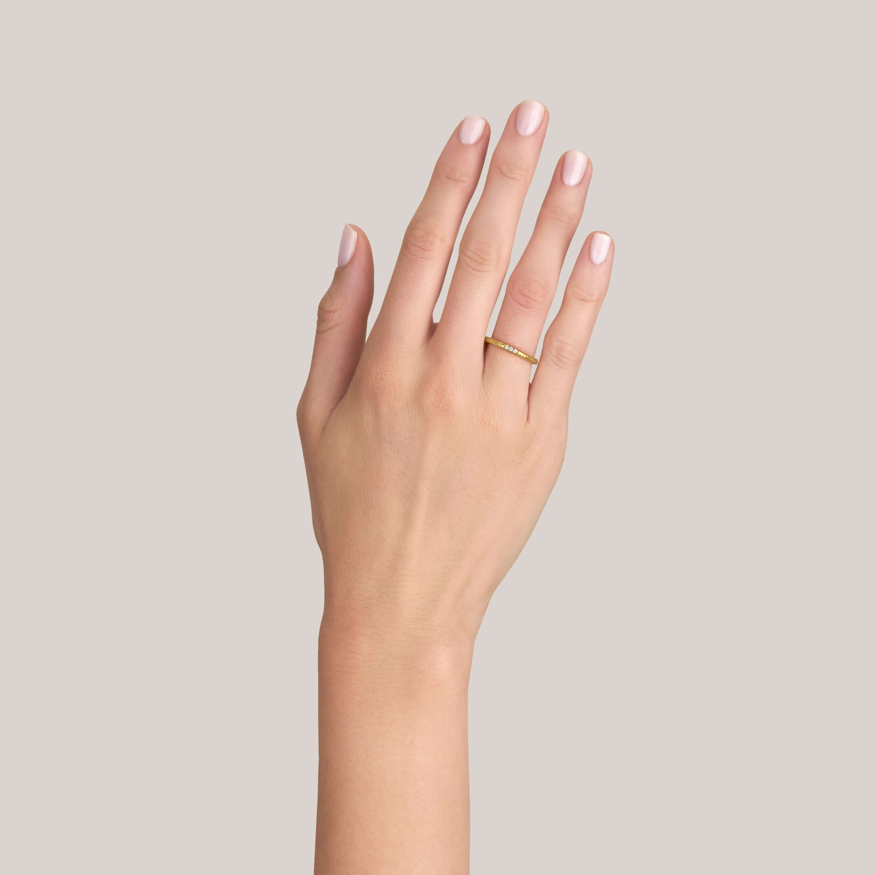 SINGLE STONE REN BAND | Approximately 0.14ctw G-H/VS old European cut diamonds set in a handcrafted hammered 22K yellow gold band. Approximate band with 2mm. Please inquire for additional customization.