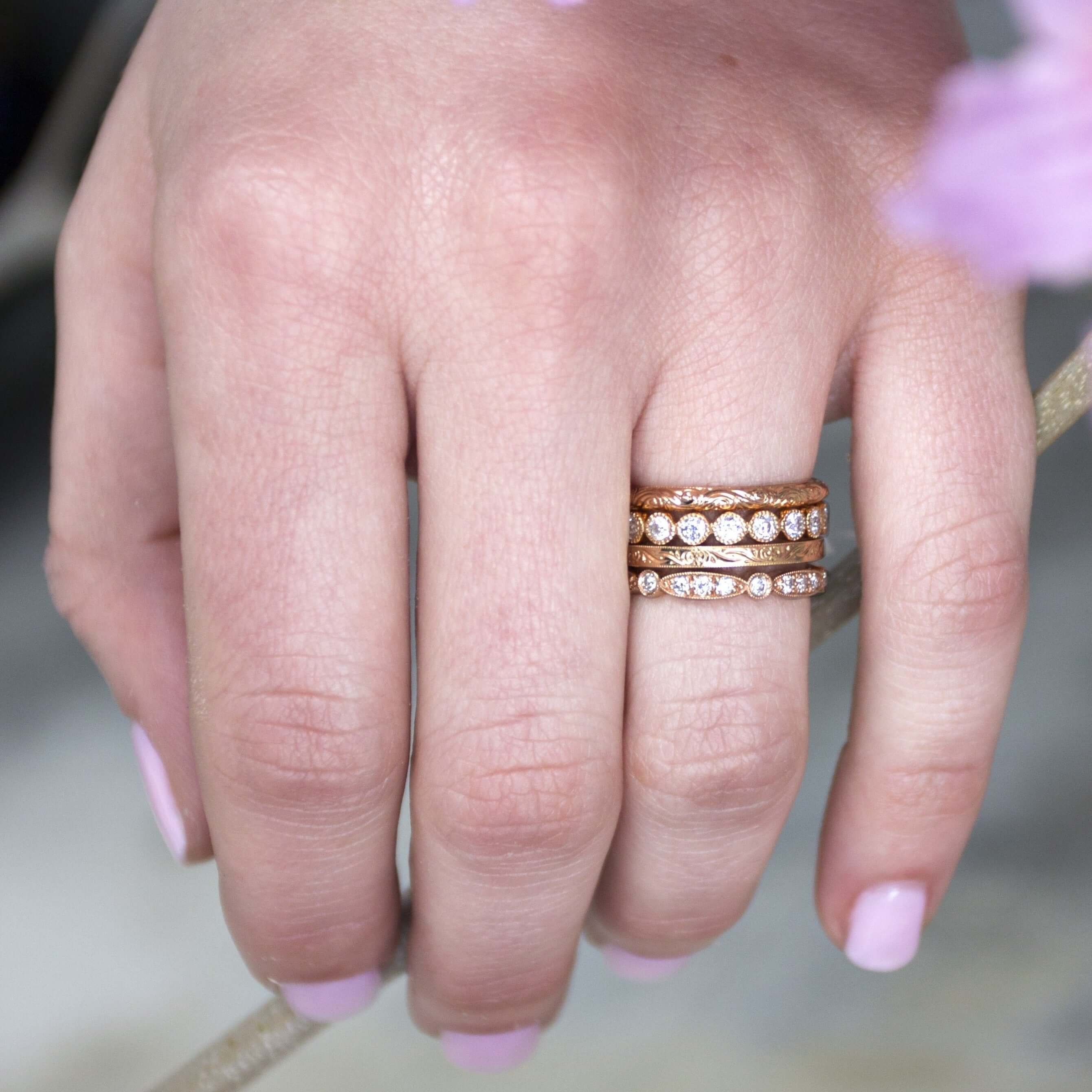 SINGLE STONE LARGE HAZEL BAND | 2mm handcrafted engraved band. Please inquire for additional customization.