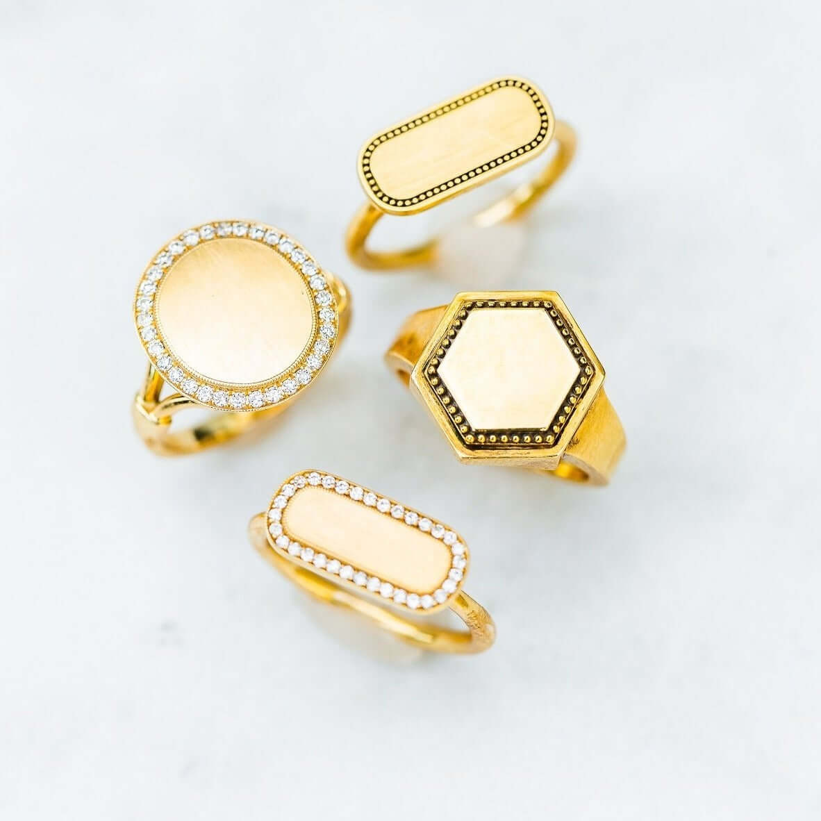 SINGLE STONE MILO RING featuring Vintage inspired 18K gold bar ring. A modern take on the classic signet ring. Make it personal! Price includes monogrammed engraving of up to three letters in any of the styles shown above - please be sure to specify befor