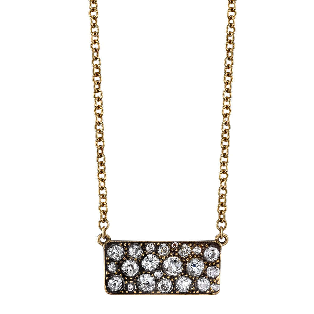 SINGLE STONE MILO COBBLESTONE PENDANT NECKLACE featuring Approximately 0.95ctw varying old cut and round brilliant cut diamonds set in a handcrafted 18K yellow gold pendant. Necklace measures 18". Price may vary according to total diamond weight. Availabl