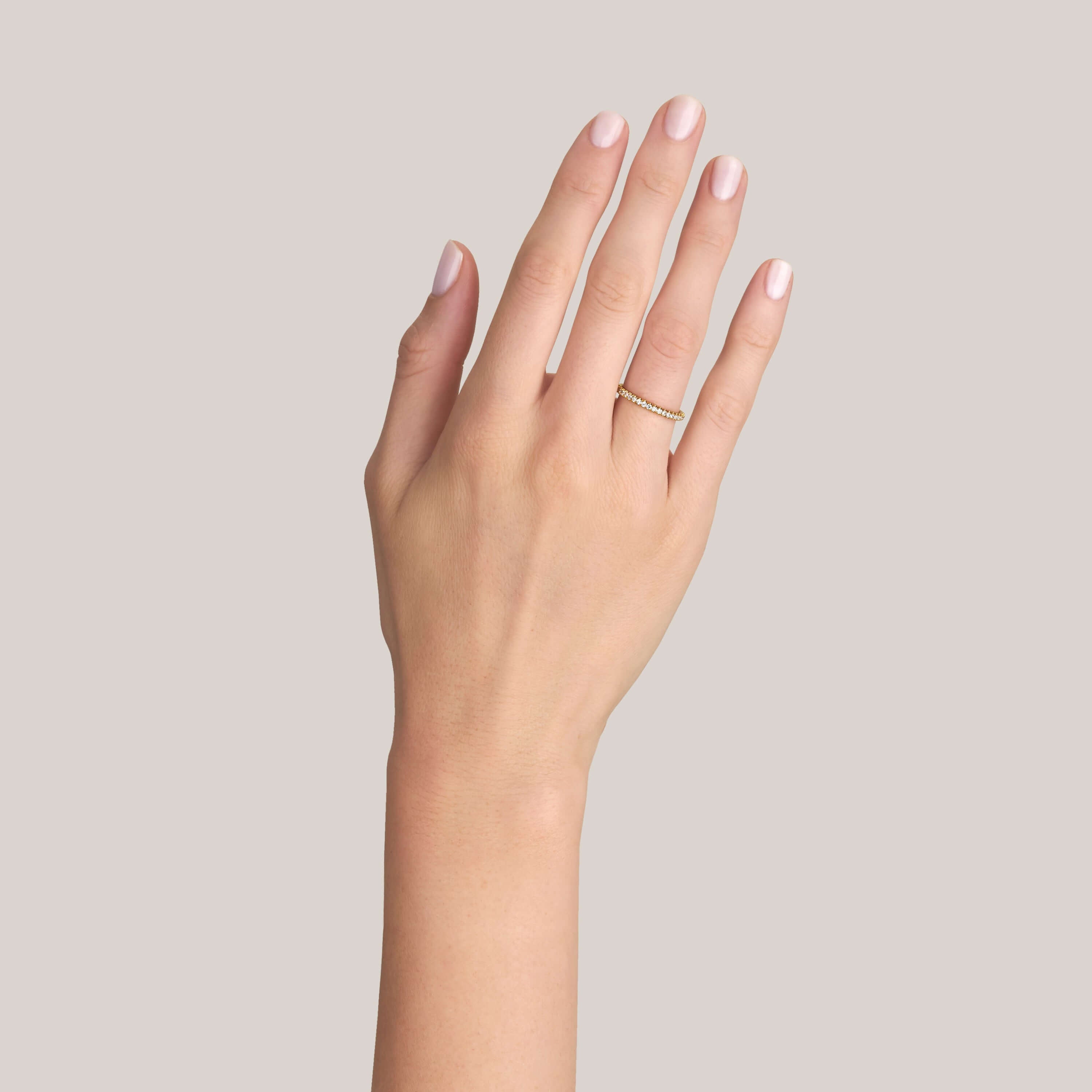 SINGLE STONE STEVIE BAND | Approximately 0.24ctw G-H/VS old European cut diamonds pave set in a handcrafted hammered 22K yellow gold half eternity band. Approximate band with 2mm. Please inquire for additional customization.