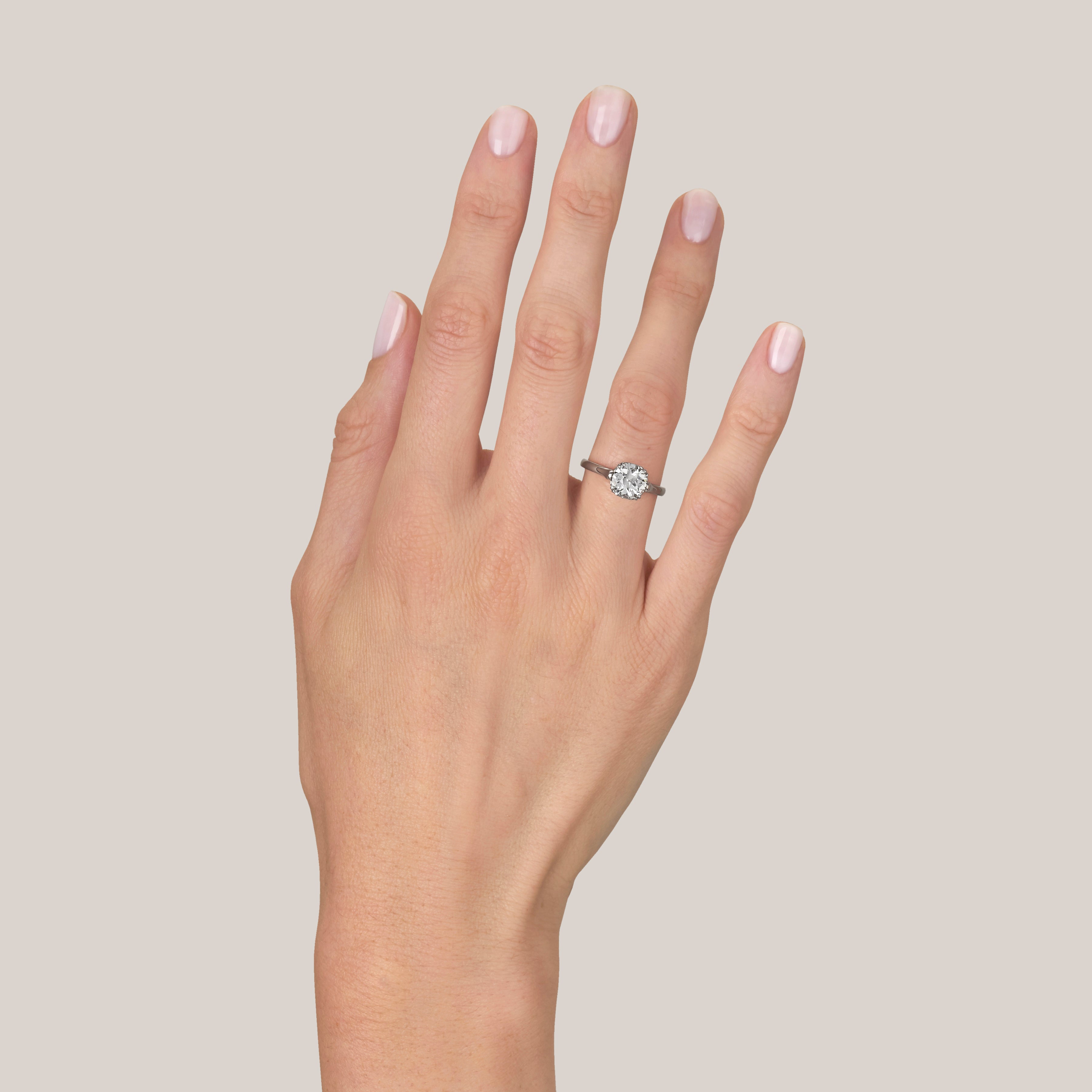 SINGLE STONE SYDNEE RING featuring 1.51ct J/VS1 EGL certified old European cut diamond set in a handcrafted platinum mounting.