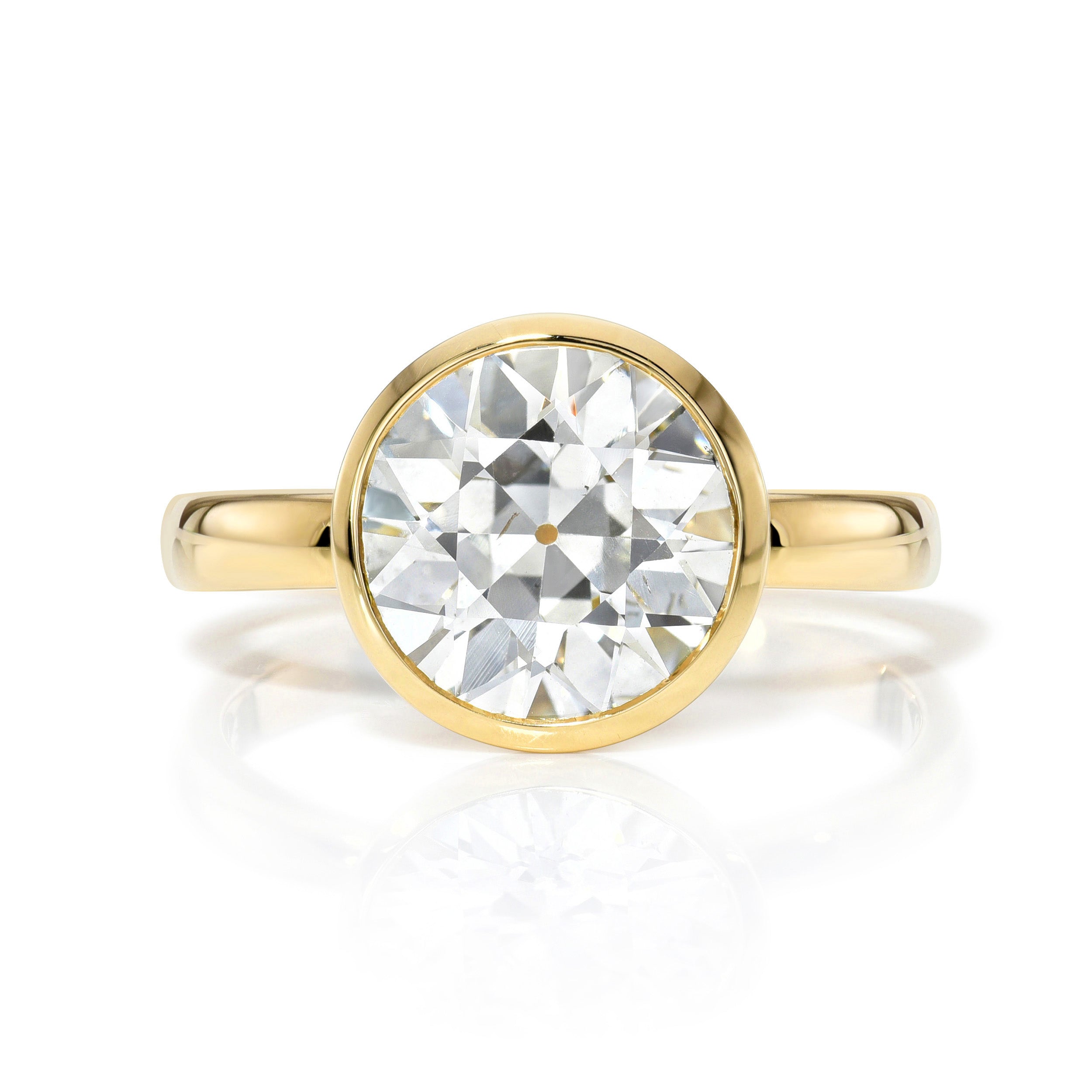 SINGLE STONE WYLER RING featuring 2.48ct L/SI1 GIA certified old European cut diamond bezel set in a handcrafted 18K yellow gold mounting.
