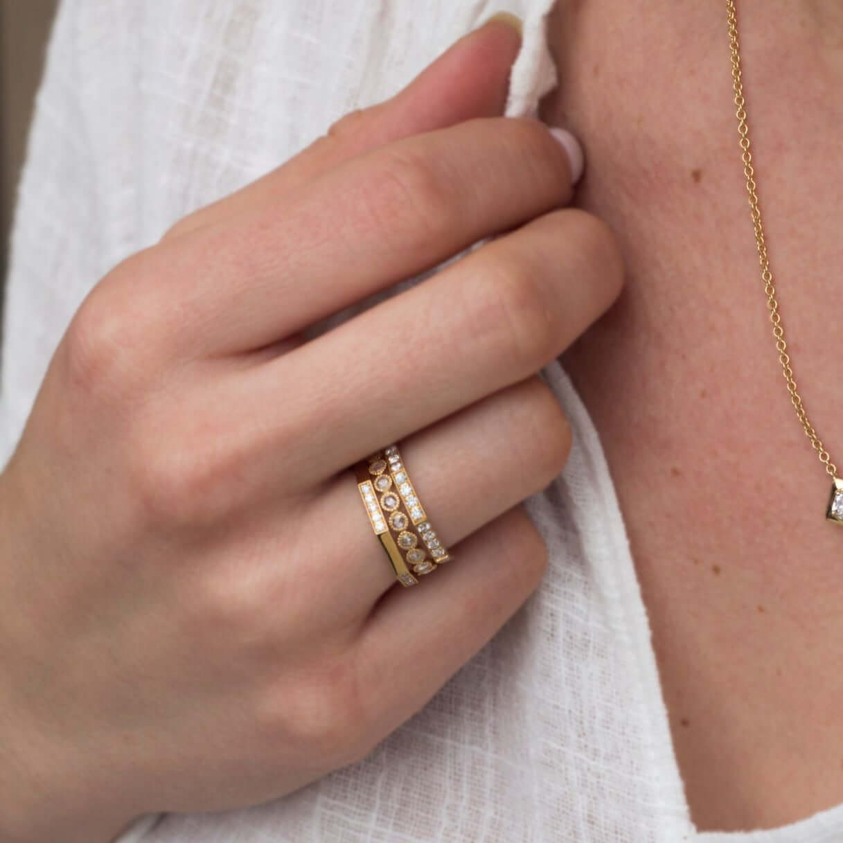 SINGLE STONE REILYN BAND | Approximately 0.65ctw old European cut diamonds set in a handcrafted octagonal sectional band Approximate band with 2.2mm. Please inquire for additional customization.