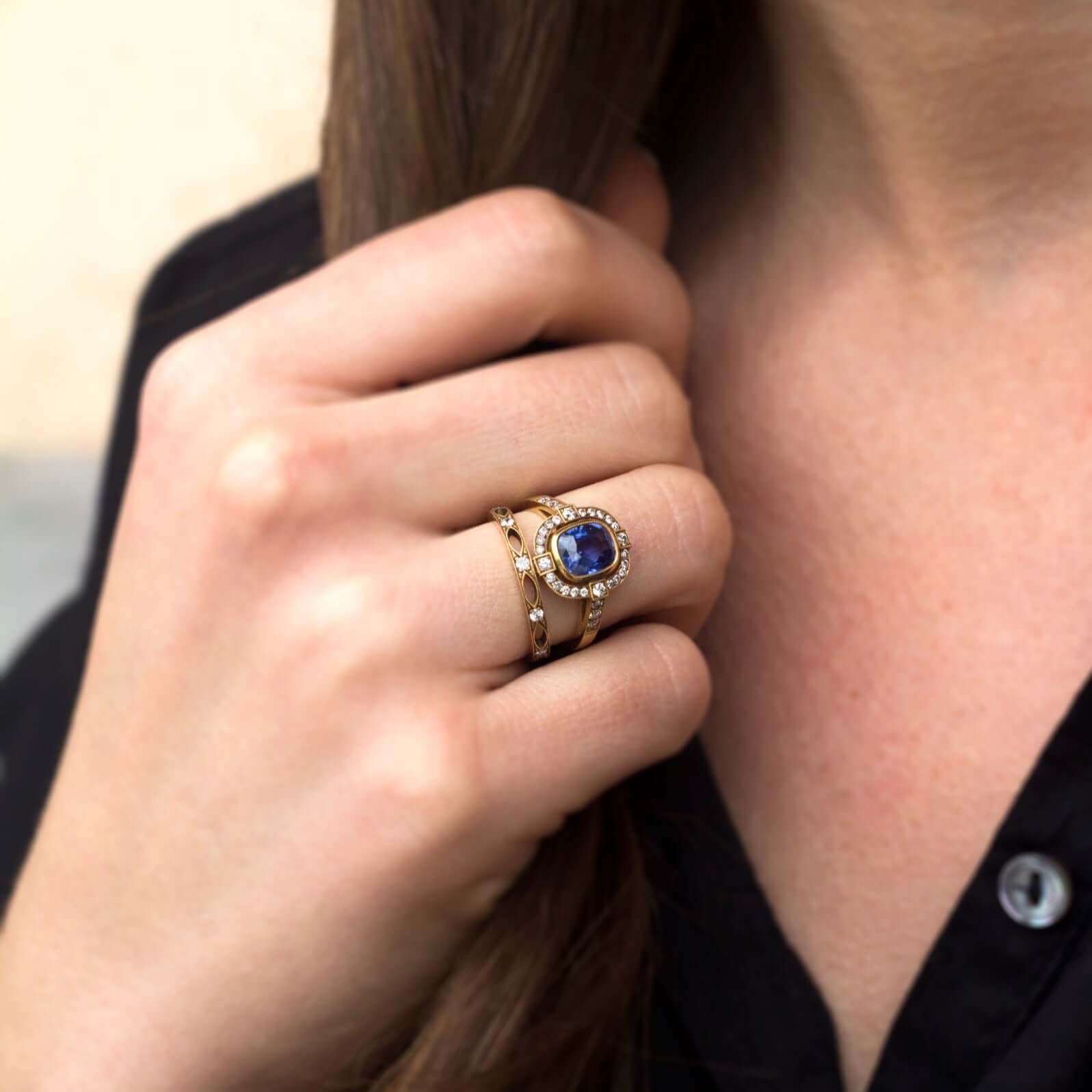 SINGLE STONE ALEXANDER BAND | Approximately 0.20ctw G-H/VS old European cut diamonds set in a handcrafted eternity band. Approximate band width 2.3mm. Please inquire for additional customization.