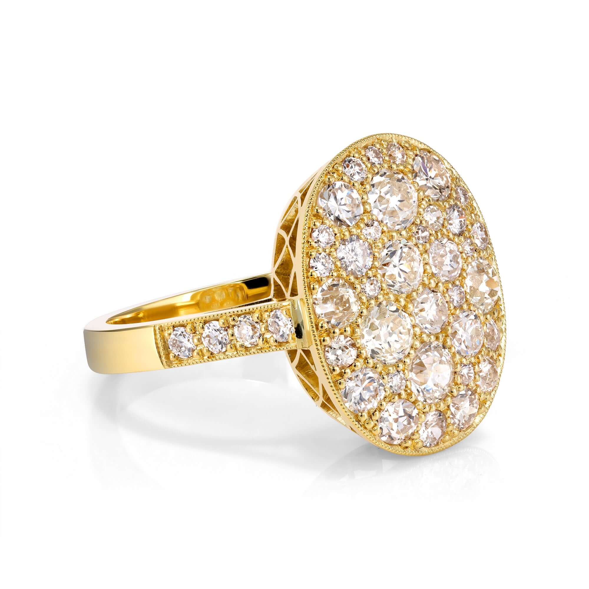 SINGLE STONE SMALL OVAL COBBLESTONE RING RING featuring Approximately 2.20ctw various old cut and round brilliant cut diamonds set in a handcrafted 18K yellow gold mounting. Available in a polished or oxidized finish. Prices may vary according to total di