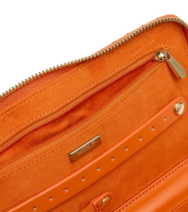 MARIA JEWELRY PORTFOLIO, Material: Leather 
Storage: 1 earring tab, 1 ring tab, 2 zip compartments, 4 snap-on necklace hooks with pocket 
LusterLoc™: Allows the fabric lining the inside of your jewellery cases to absorb the hostile gases known to cause tarnishing. Under typical storage conditions, it can prevent tarnishing for up to 35 years 
8.75" L X 5.25" W X 1.25" H 
, Gifts, WOLF DESIGNS, INC