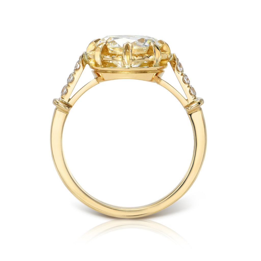Single Stone's ARIELLE ring  featuring 2.14ct N/VS1 GIA certified old European cut diamond with 0.12ctw old European cut accent diamonds prong set in a handcrafted 18K yellow gold mounting.
