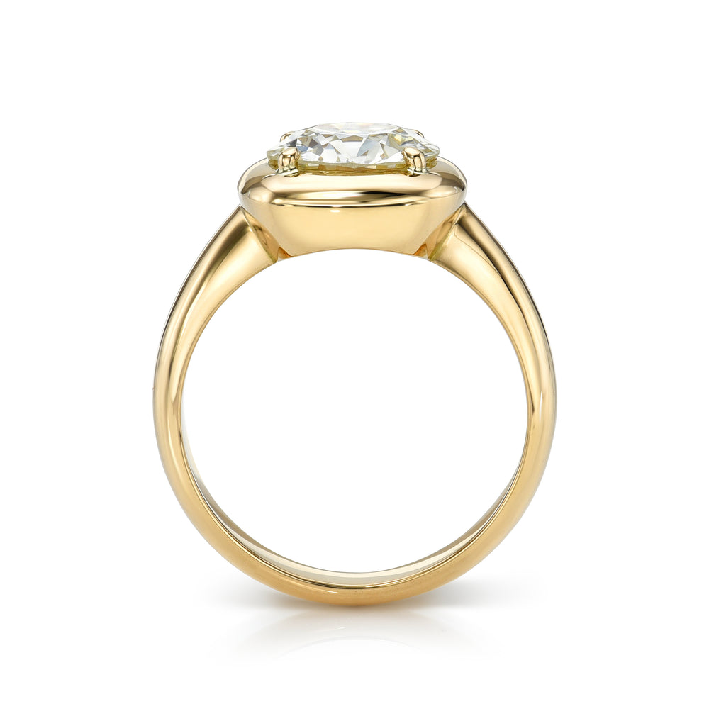 Single Stone's CORI ring  featuring 1.97ct N/VS1 GIA certified old European cut diamond prong set in a handcrafted 18K yellow gold mounting.
