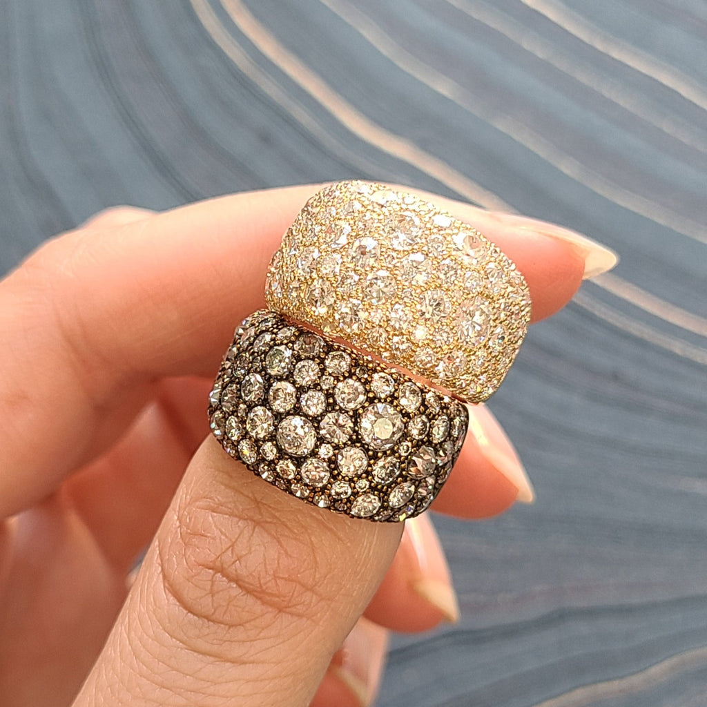 Single Stone's COBBLESTONE SIENNA ring  featuring Approximately 4.00ctw varying old cut and round brilliant cut diamonds set in a handcrafted 18K yellow gold dome band. *Cobblestone pattern may vary from piece to piece
