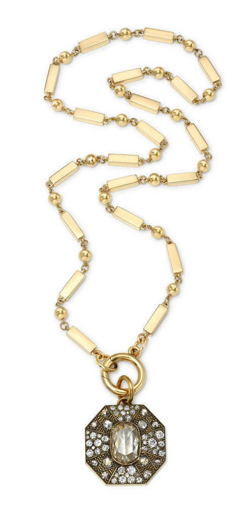 Single Stone's MINA ANNEX  featuring Handcrafted 18K yellow gold alternating solid rectangular link and bead necklace with pendant enhancer.. Price does not include pendant.
