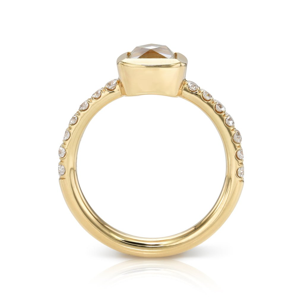 Single Stone's KARINA ring  featuring 1.09ct J/VS1 GIA certified French cut diamond with 0.42ctw old European cut accent diamonds set in a handcrafted 18K yellow gold mounting.  
