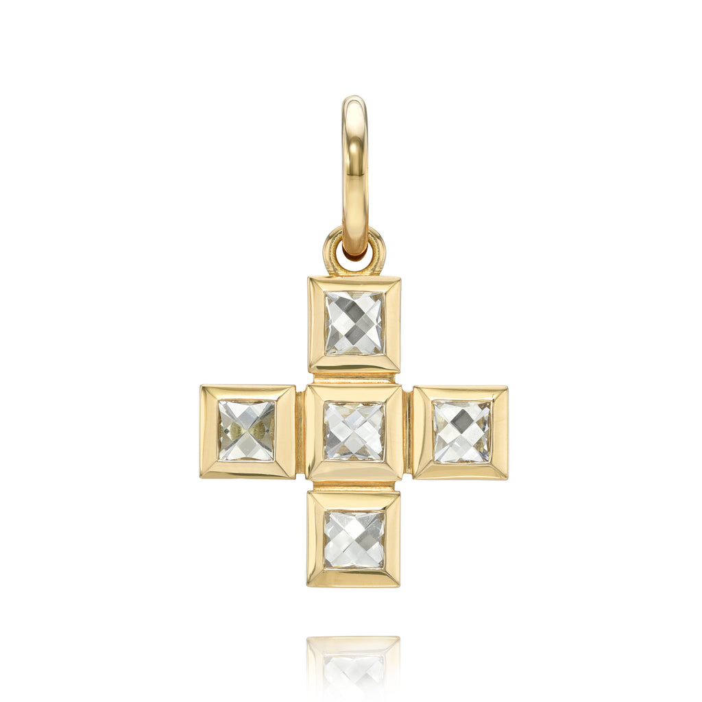 
Single Stone's Karina cross pendant  featuring Approximately 1.05-1.10ctw G-H/VS-SI French cut diamonds bezel set in a handcrafted  cross pendant.
 
