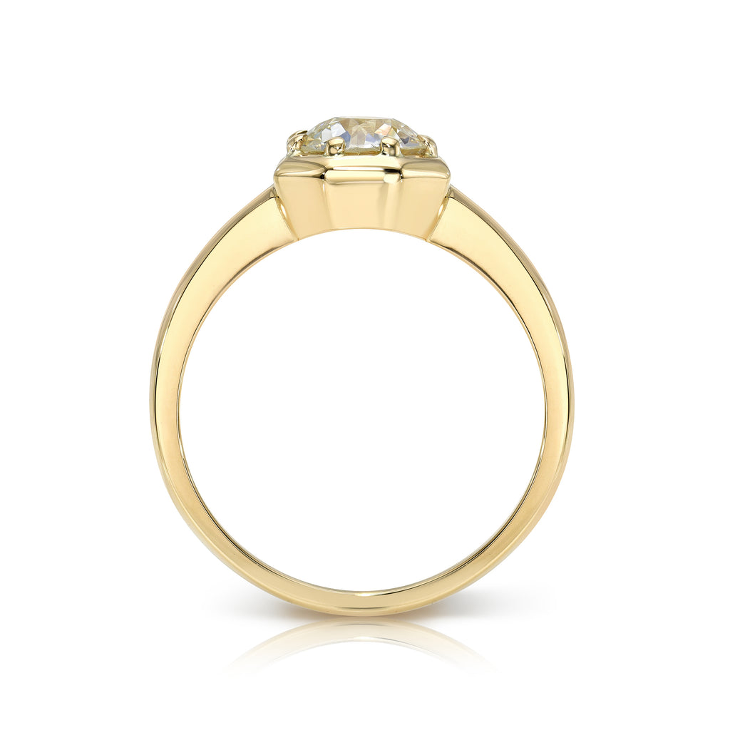 Single Stone's LOLA ring  featuring 1.10ct L/SI1 GIA certified old European cut diamond prong set in a handcrafted 18K yellow gold mounting.
