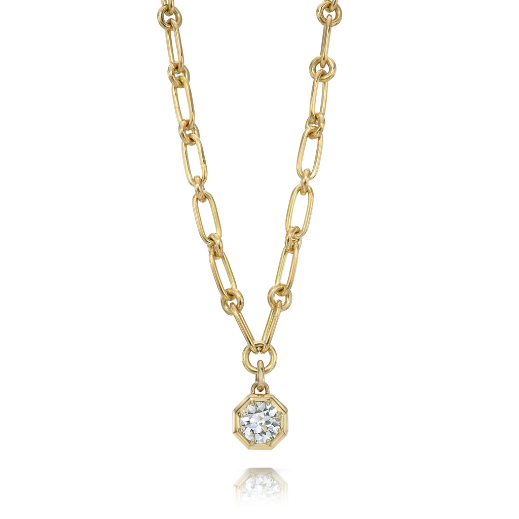 Single Stone's LOLA NECKLACE  featuring 1.82ct L/SI1 GIA certified old European cut diamond prong set on our handcrafted 18K yellow gold Lo chain. Necklace measures 17&quot;.
