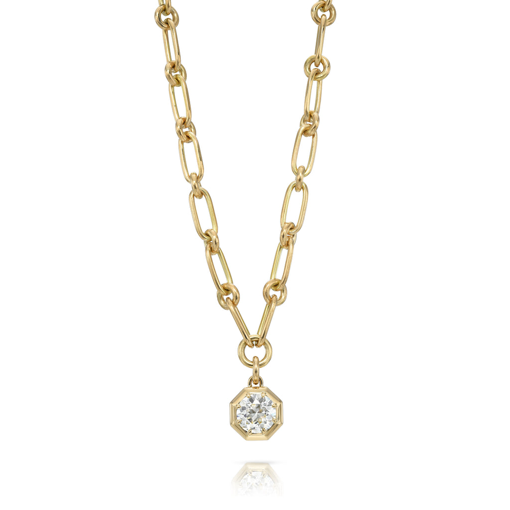 Single Stone's LOLA NECKLACE  featuring 2.21ct L/VVS2 GIA certified old European cut diamond prong set on our handcrafted 18K yellow gold Lo chain. Necklace measures 17&quot;.
