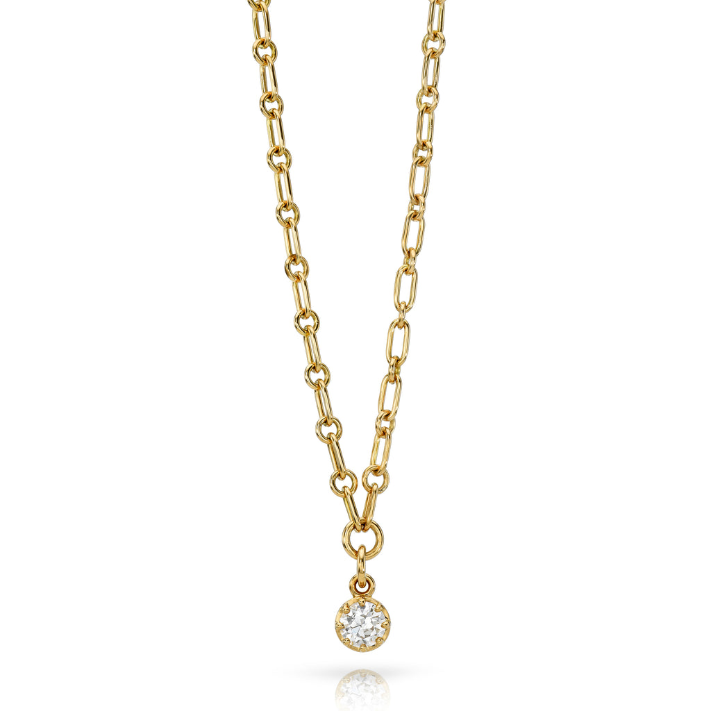 Single Stone's POLLY NECKLACE  featuring 0.93ct J/I1 GIA certified old European cut diamond prong set on our handcrafted 18K yellow gold Mini Lo chain. Necklace measures 17&quot;.
