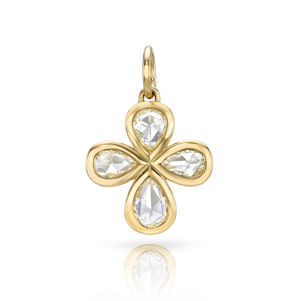 
Single Stone's Rosemary cross pendant  featuring 2.77ctw H-I/VS-SI pear shaped diamonds bezel set in a handcrafted 18K yellow gold pendant.
Price does not include chain or other charms. 
