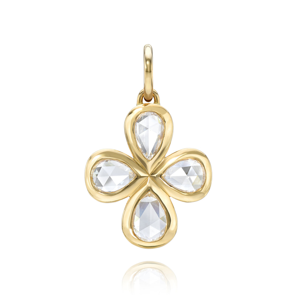 Single Stone's ROSEMARY pendant  featuring 2.65ctw H-I/VS pear shaped diamonds bezel set in a handcrafted 18K yellow gold pendant. Price does not include chain.
