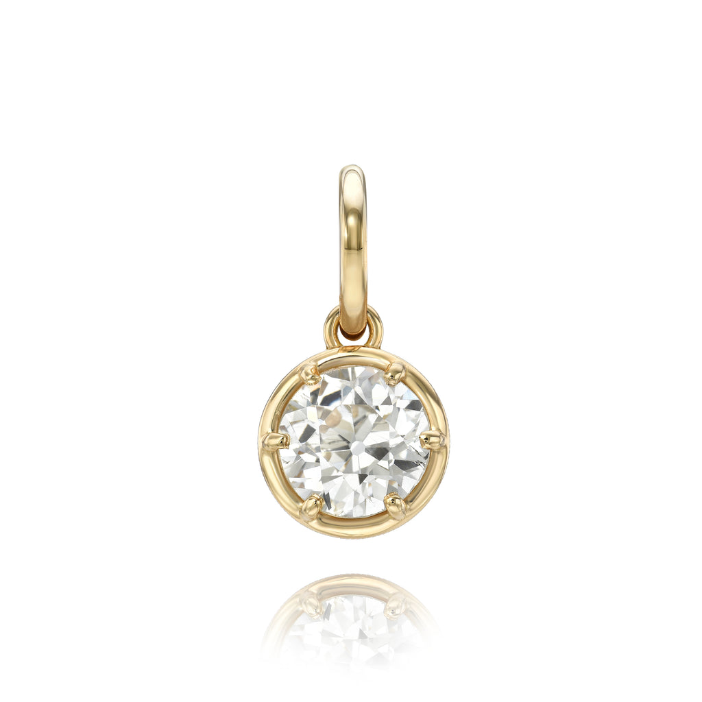 Single Stone's SAMARA PENDANT pendant  featuring 1.85ct L/SI2 GIA certified old European cut diamond prong set in a handcrafted, hand engraved 18K yellow gold pendant. Price does not include chain.
