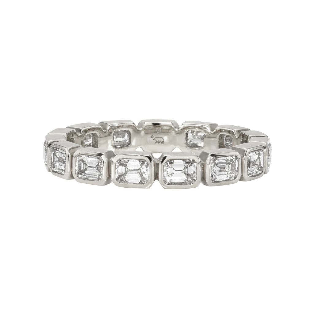 Single Stone's SIERRA band  featuring Approximately 1.40ctw H-I/VS emerald cut diamonds bezel set in a handcrafted eternity band. Approximate band with 2.5mm.  Please inquire for additional customization. 
