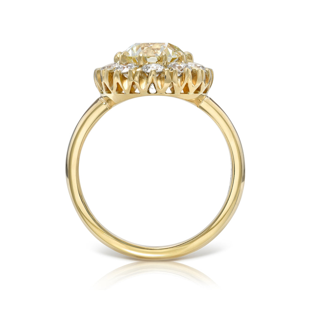 Single Stone's TALIA ring  featuring 1.51ct M/VS2 GIA certified old European cut diamond with 0.86ctw old European cut accent diamonds prong set in a handcrafted 18K yellow gold mounting.
