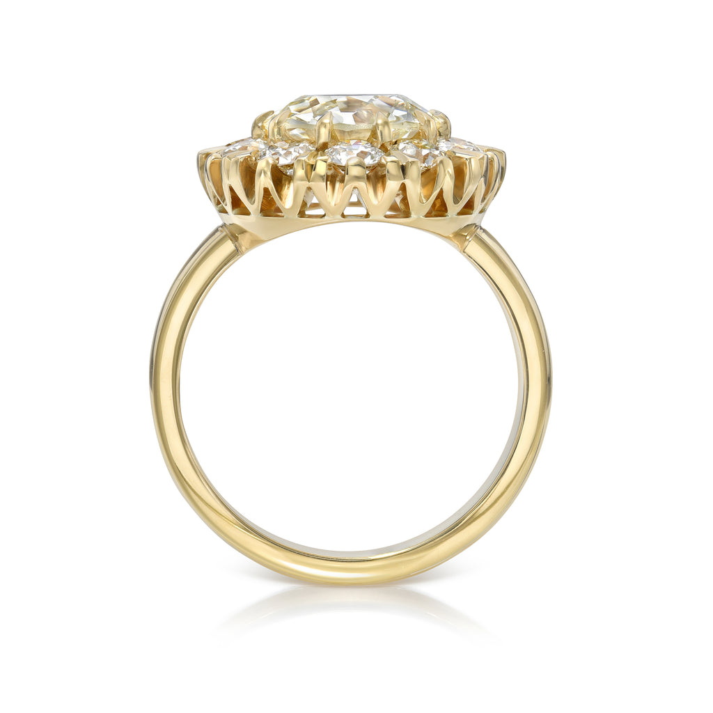 Single Stone's TALIA ring  featuring 2.22ct L/VVS2 GIA certified old European cut diamond with 0.91ctw old European cut accent diamonds prong set in a handcrafted 18K yellow gold mounting.
