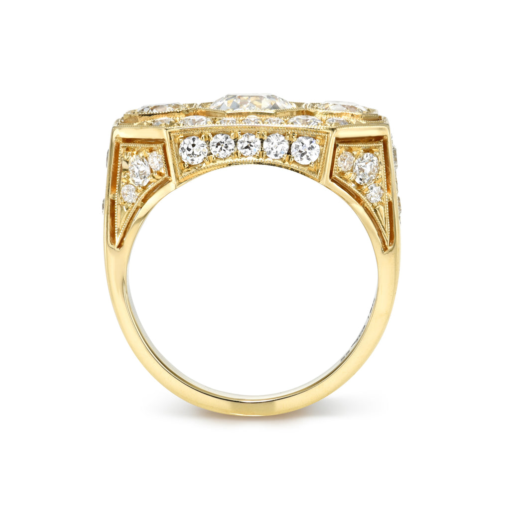 Single Stone's THEODORA ring  featuring 0.97ct G/SI1 GIA certified old European cut diamond with 1.52ctw old European cut accent diamonds set in a handcrafted 18K yellow gold mounting.
