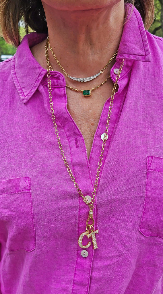 Close up of necklaces Terilynn is wearing from the Single Stone vintage-inspired jewelry collection
