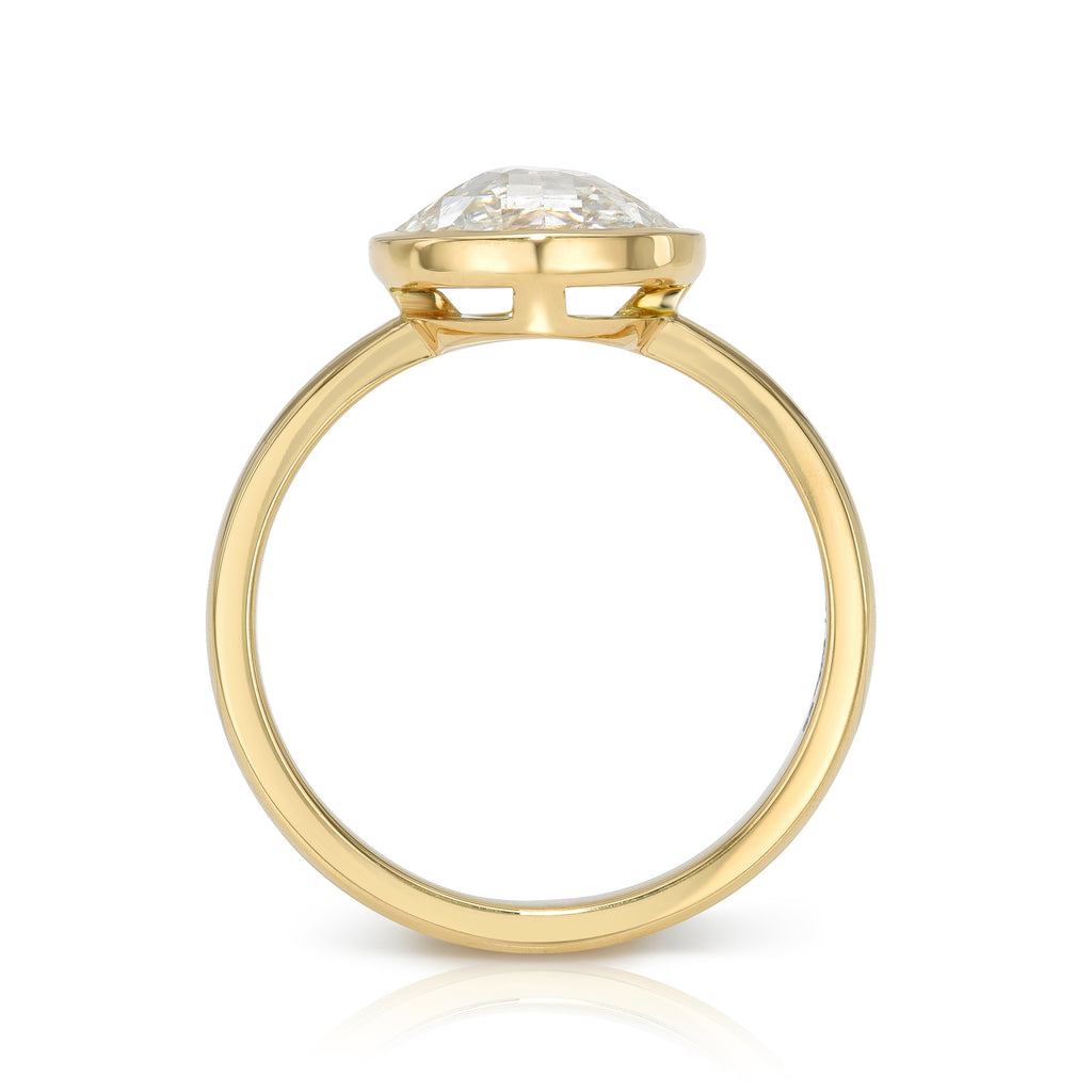 Single Stone's WYLER ring  featuring 1.73ct G/I2 GIA certified round rose cut diamond bezel set in a handcrafted 18K yellow gold mounting.
